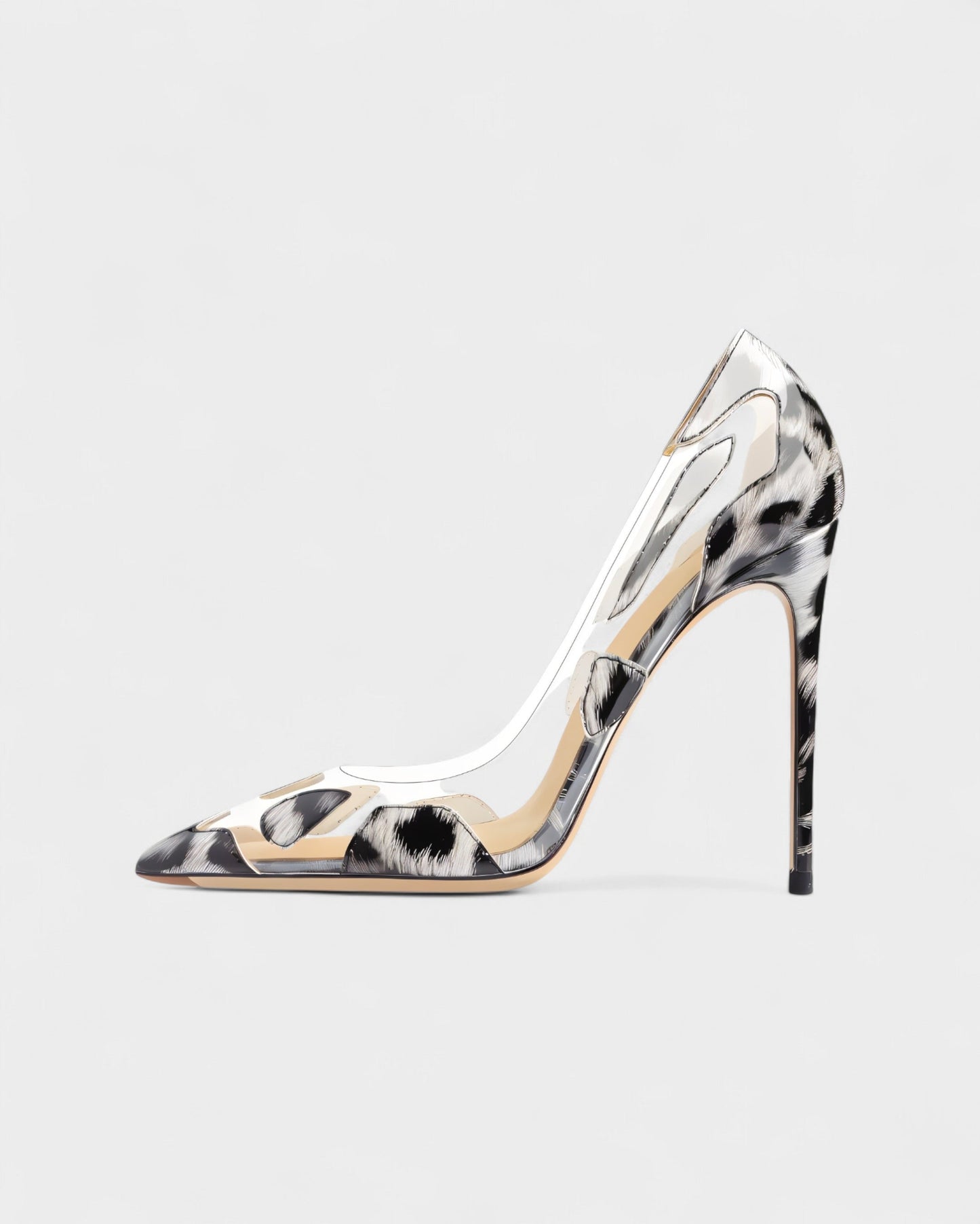 DALYA Transparent Pointed-Toe Leopard Heels
