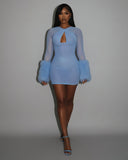 GALIENA Sheer Mesh Cutout Chiffon Cuffs Mini Dress