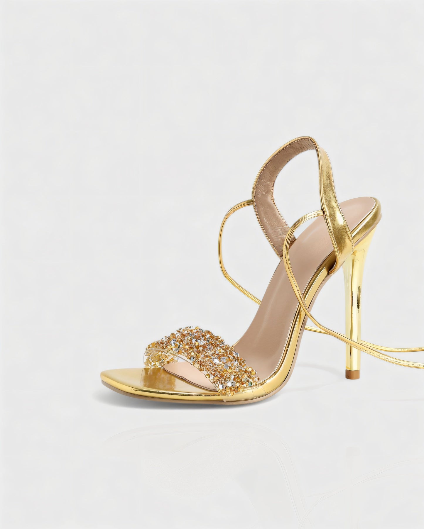 RONA Gold Crystal Lace-Up Stiletto Heels