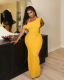 LIESSE One-Shoulder Halter-Back Maxi Dress