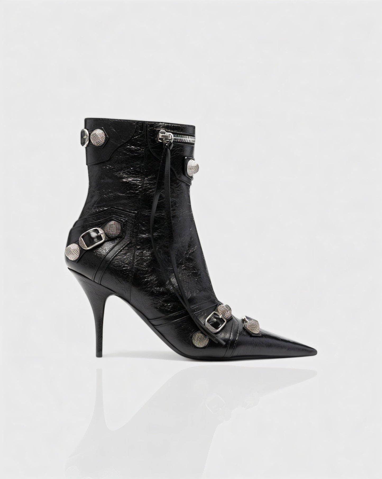 REVINA Studded Leather Pointed-Toe Ankle Boots