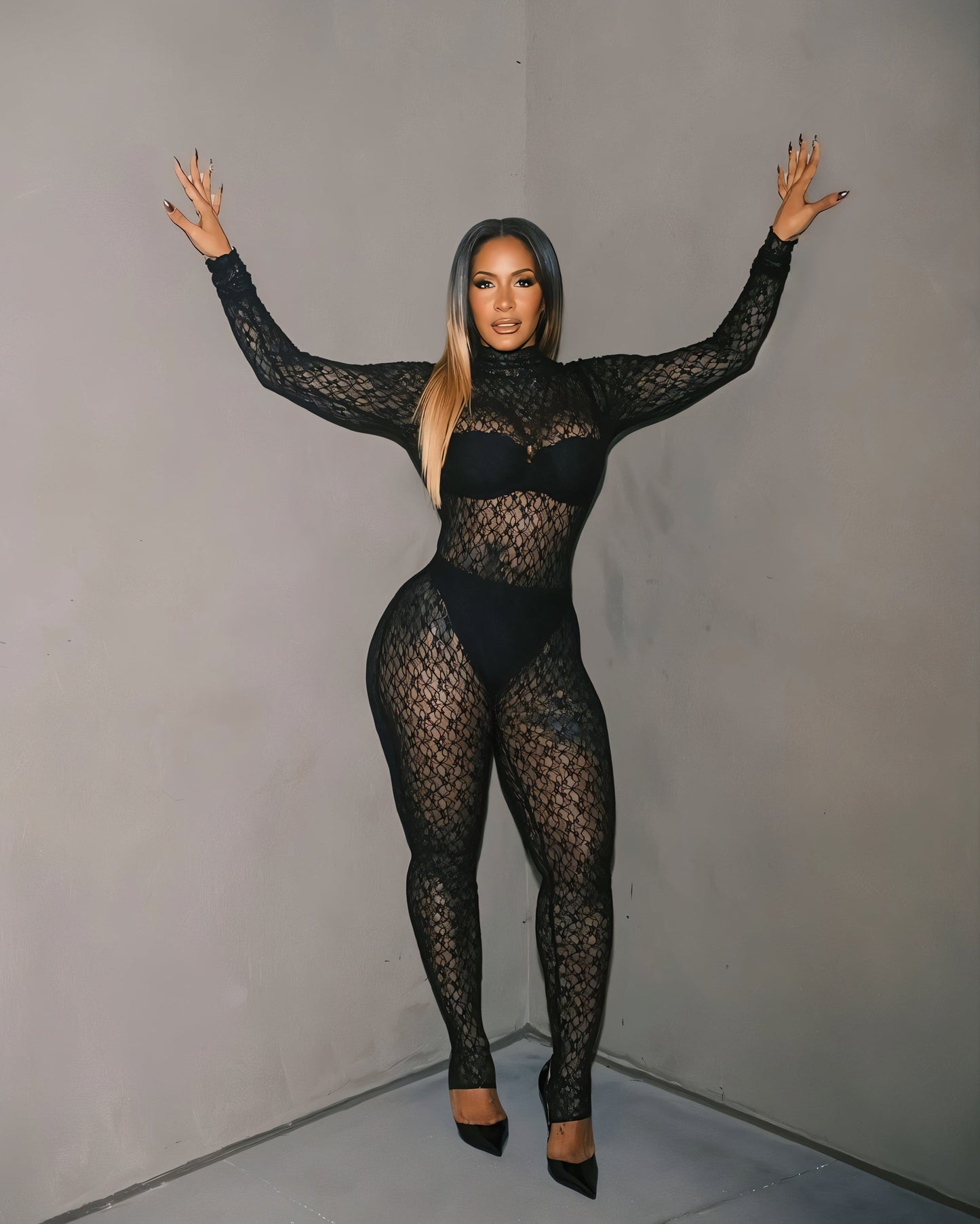 MAKENA Lace Turtleneck Jumpsuit