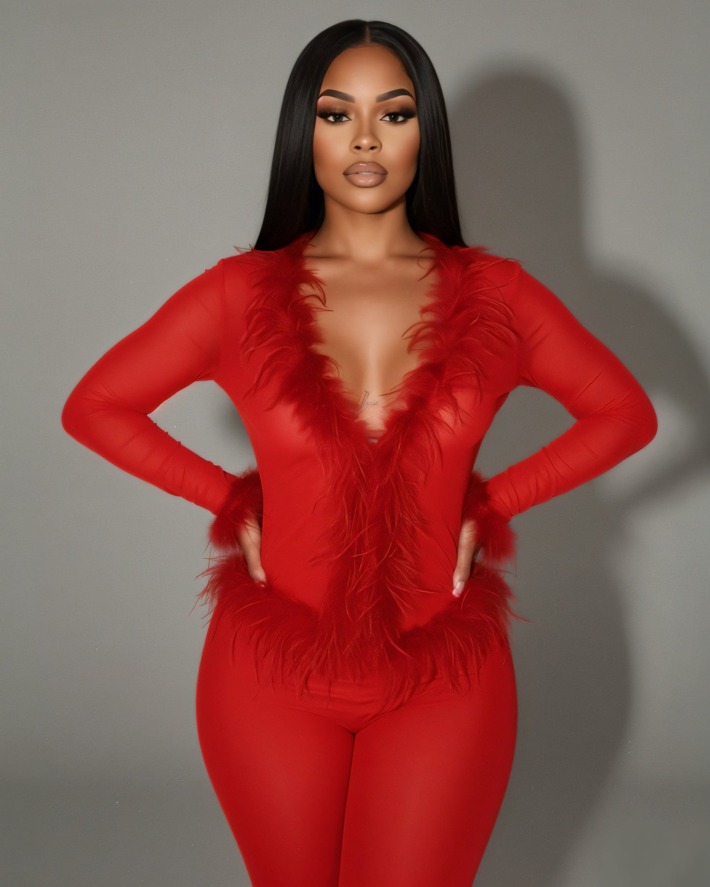 EMERY Faux Feather Trim Two-Piece Set