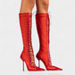 ESCAS Lace-Up Mesh Knee-High Stiletto Boots