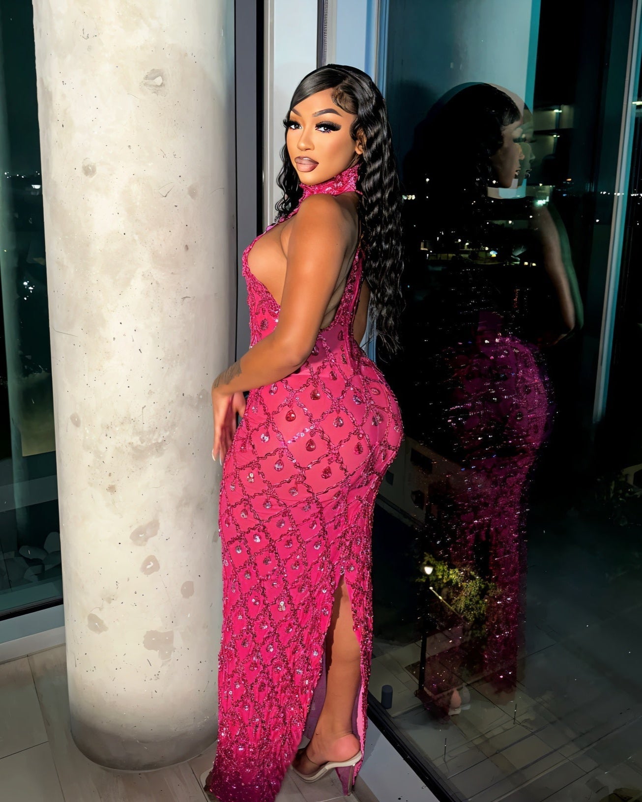 HOPE High Neck Tear Drop Rhinestone Maxi Dress