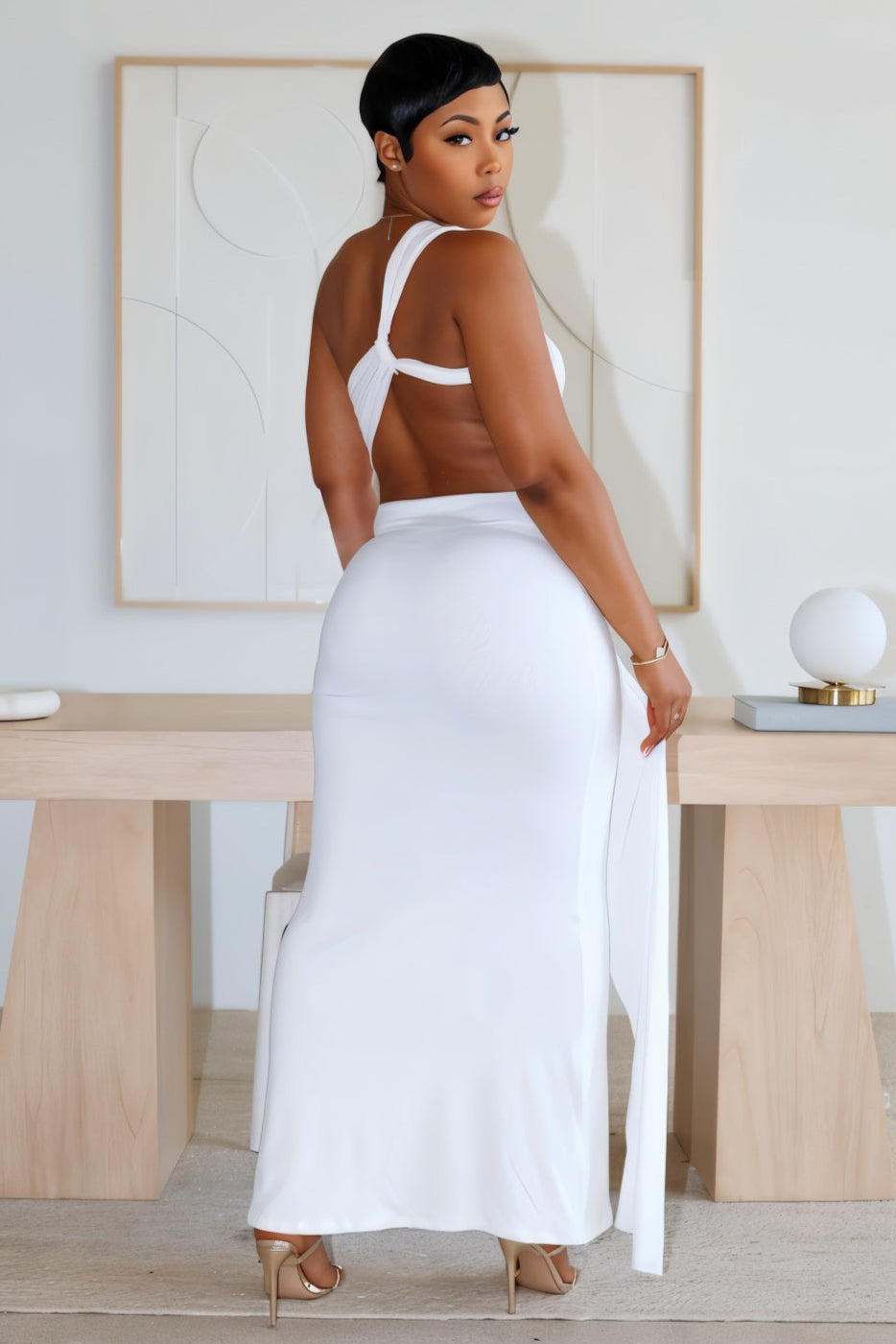 CARMEN Asymmetric Ruched Cutout Maxi Dress