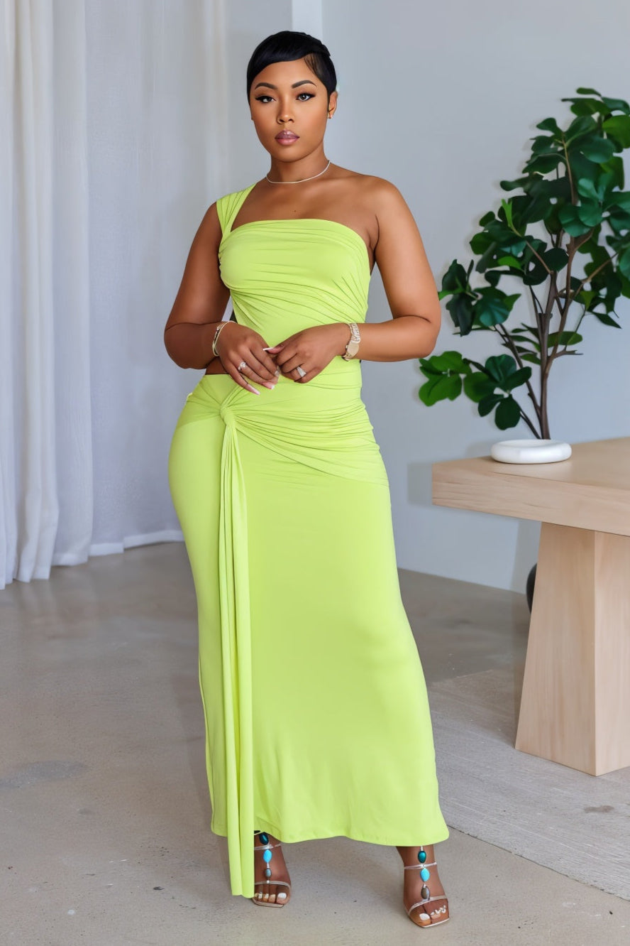 CARMEN Asymmetric Ruched Cutout Maxi Dress
