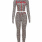 DELYSSA Leopard Cropped Jacket Top & Pants Set