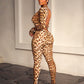 LYSSE Deep-Plunge Leopard Print Jumpsuit