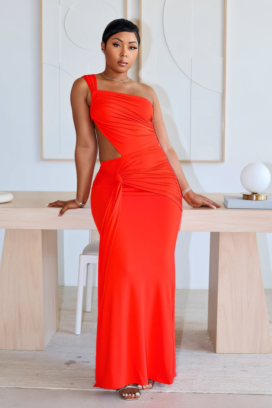 CARMEN Asymmetric Ruched Cutout Maxi Dress