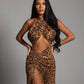 EMPRESS Leopard Print Halter Neck Slit Maxi Dress
