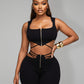 YUNA Ribbed Zip-up Top & Strappy Cutout Pants Set