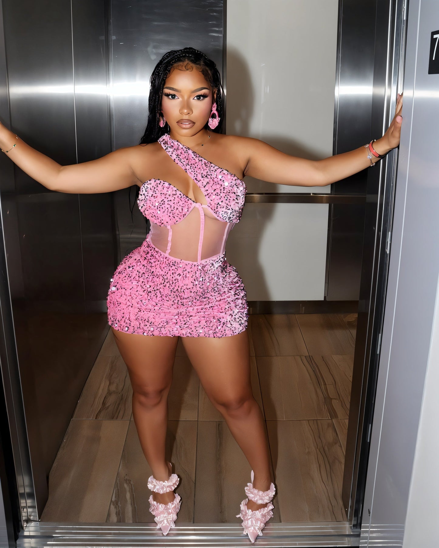 SARA One-shoulder Sequin Mini Dress