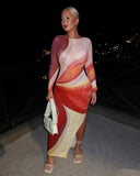 JOCELYN Mesh Abstract Swirl Print Maxi Dress