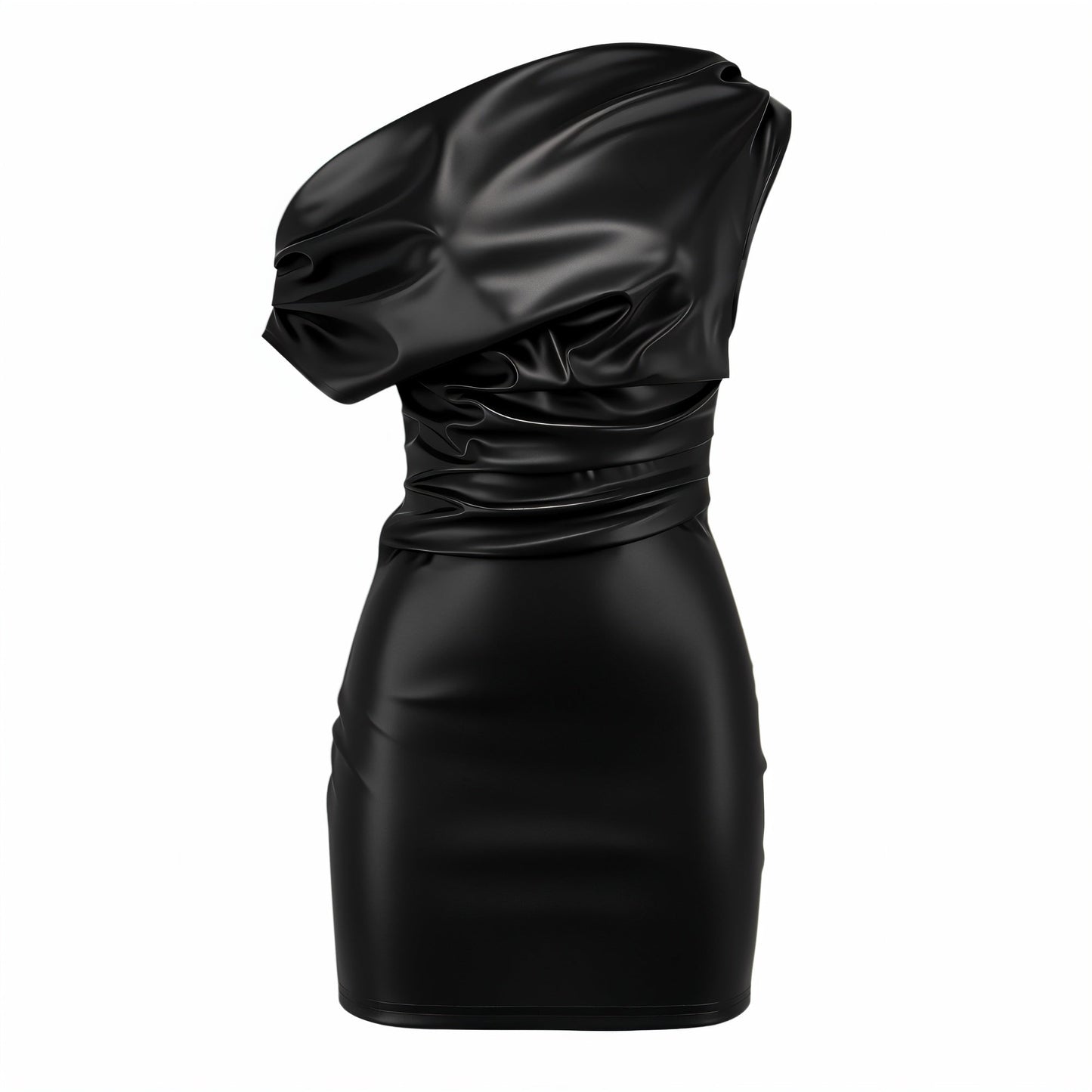 ORIELLE Faux Leather One-Shoulder Mini Dress