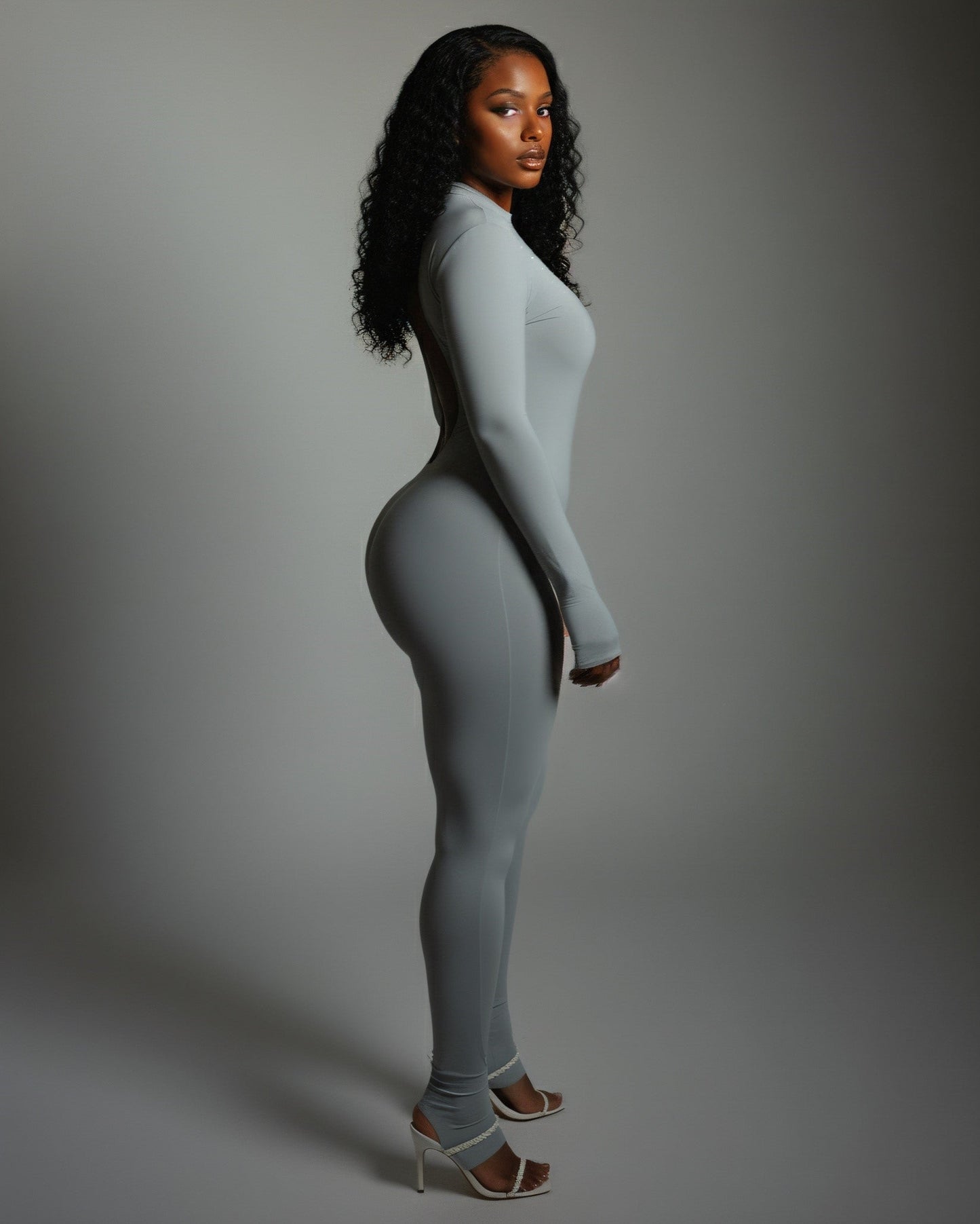 VEYONA Plunge Neck Long Sleeve Jumpsuit