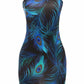 ALLISON Peacock Feather Print Tube-top Mini Dress