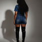FRANCE Collared Button-Up Denim Jumpsuit