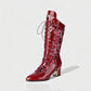 AROLA Lace-Up Embroidered Mid-Calf Boots