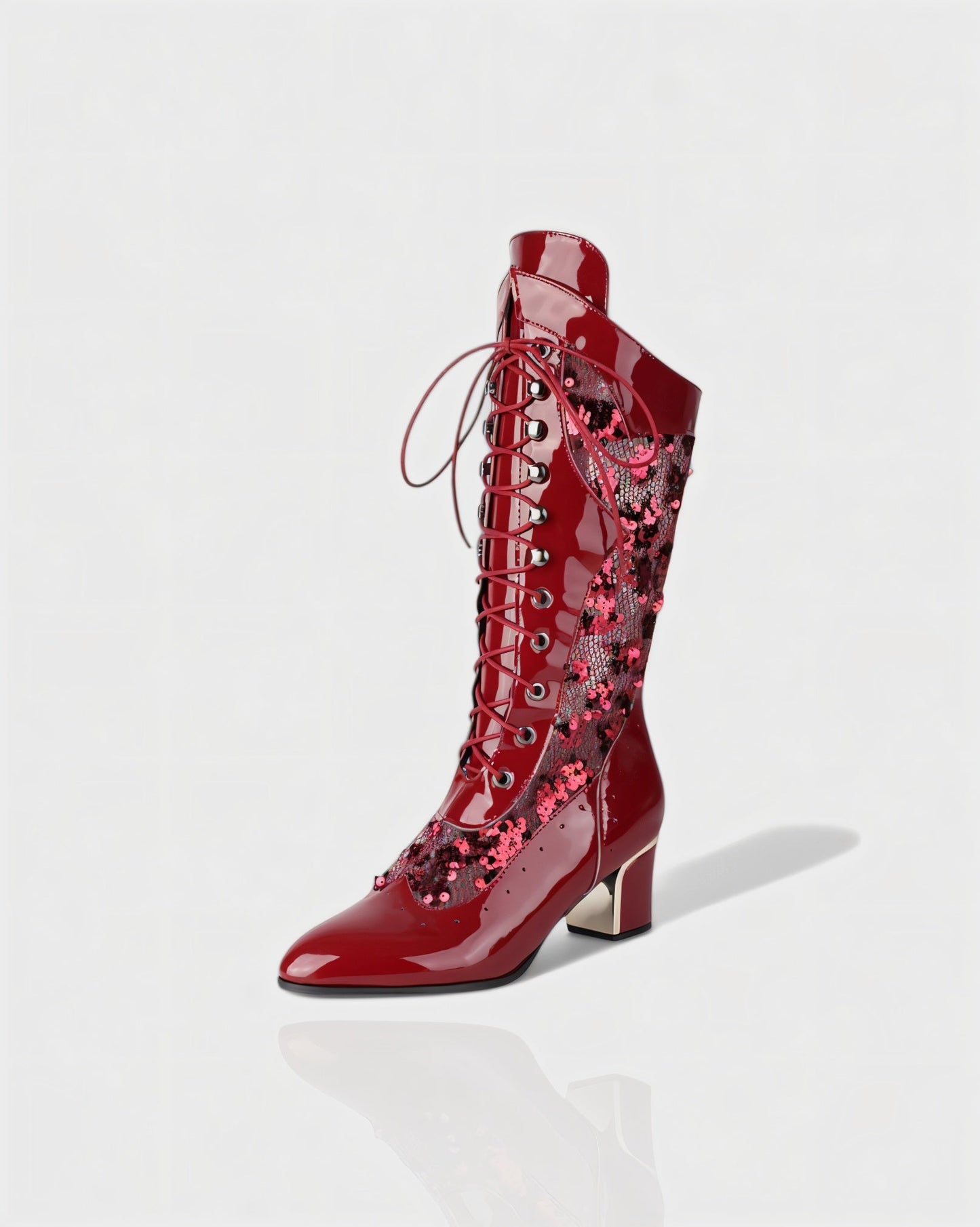 AROLA Lace-Up Embroidered Mid-Calf Boots