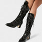AROLA Lace-Up Embroidered Mid-Calf Boots