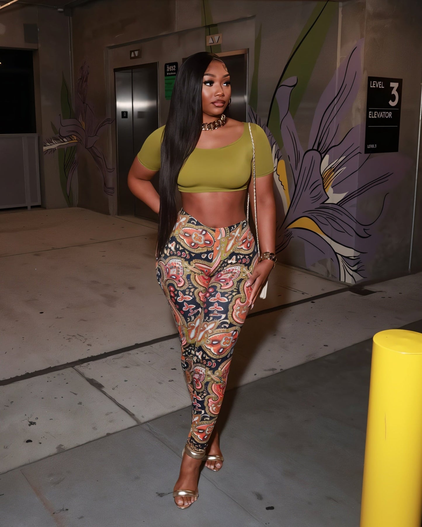 NICAMAE Crop Top & Abstract Printed Leggings Set