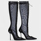 ESCAS Lace-Up Mesh Knee-High Stiletto Boots