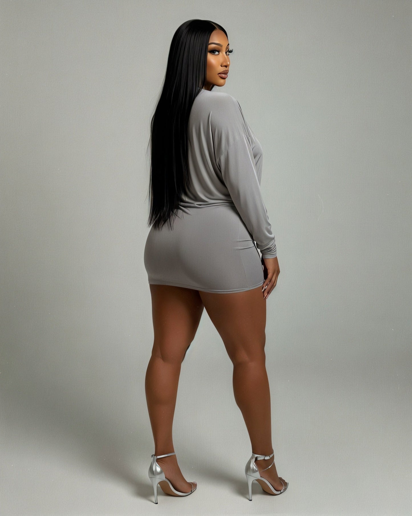 MONA Deep V-neck Long-Sleeve Mini Dress