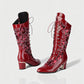 AROLA Lace-Up Embroidered Mid-Calf Boots