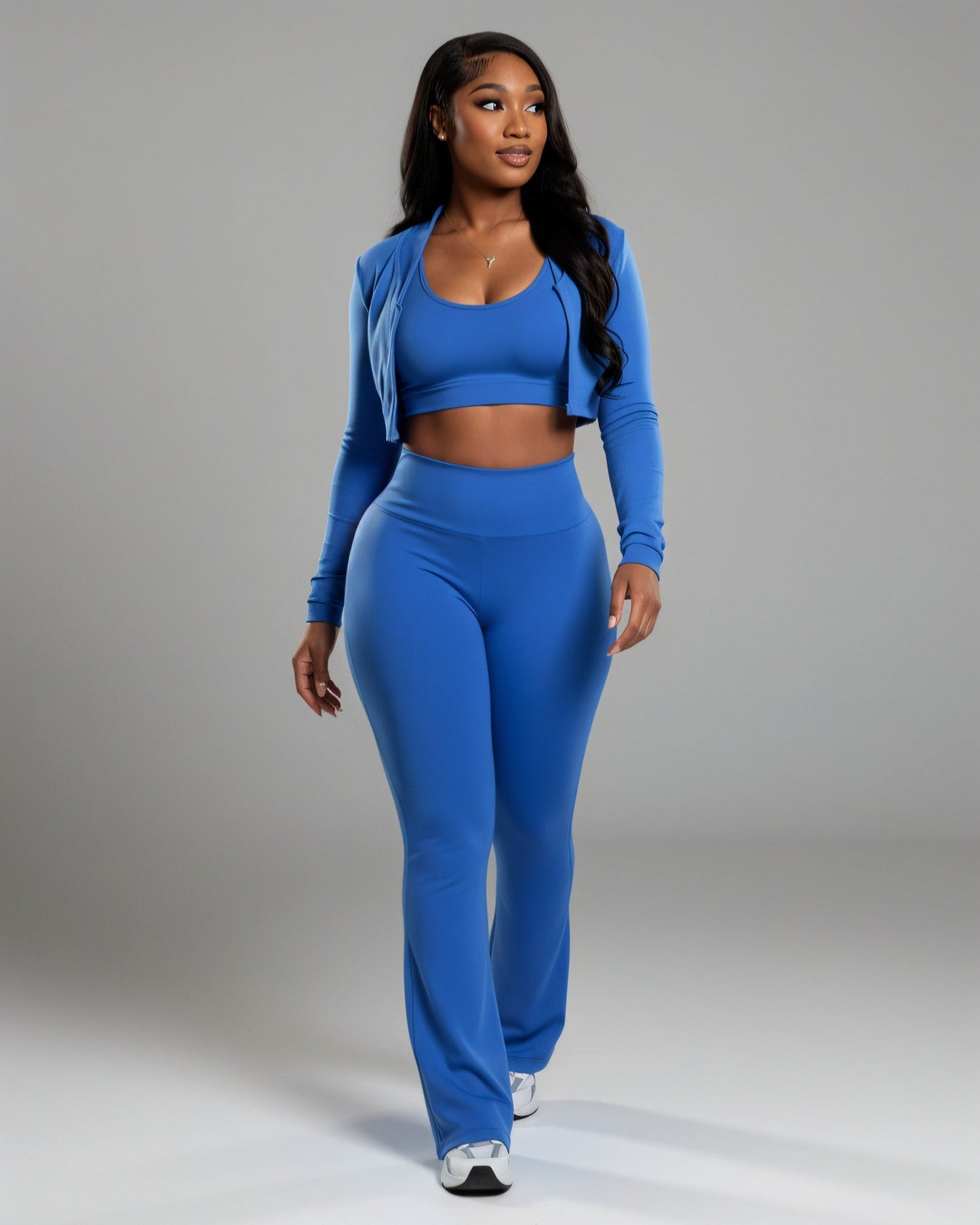 MARJORIE 3-Piece Zip Up Top & Flare Pants Set
