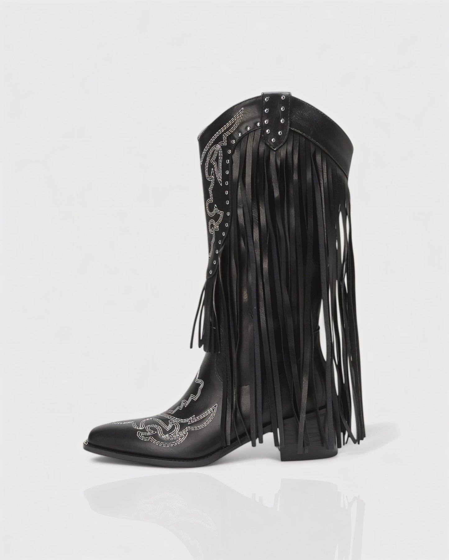 MITHENA Fringe Studded Cowboy Boots