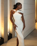 LUSSY Front Ring Cut-Out Halter Maxi Dress