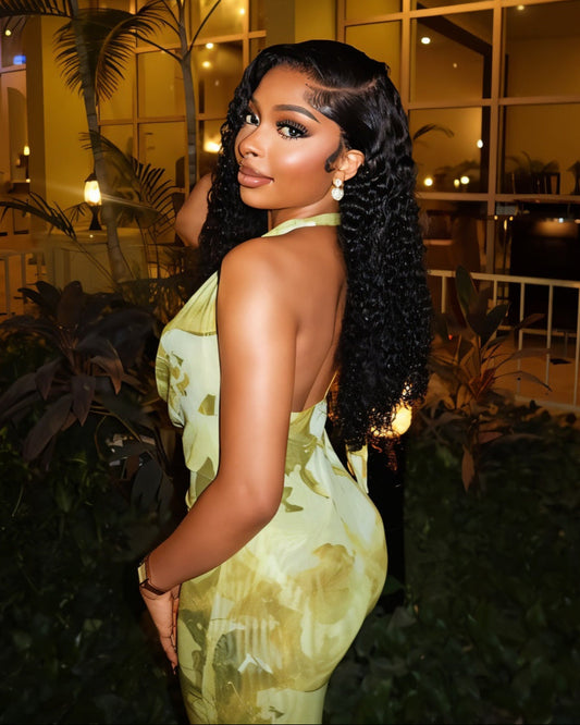 NUVIA Abstract Print Halter Maxi Dress