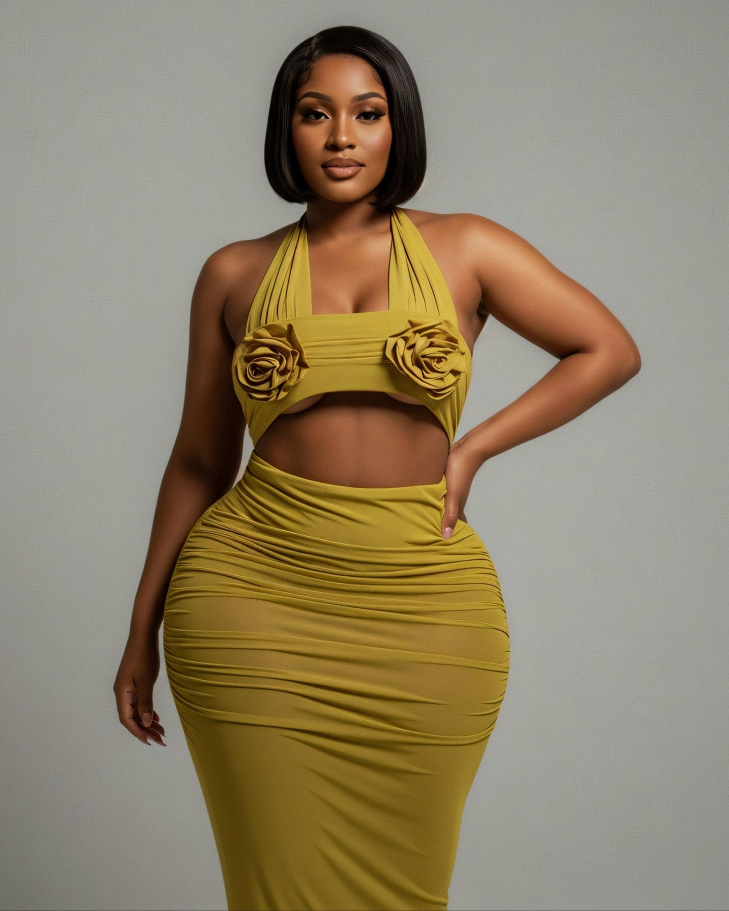 XAYANA Rose Detail High-waisted Maxi Dress