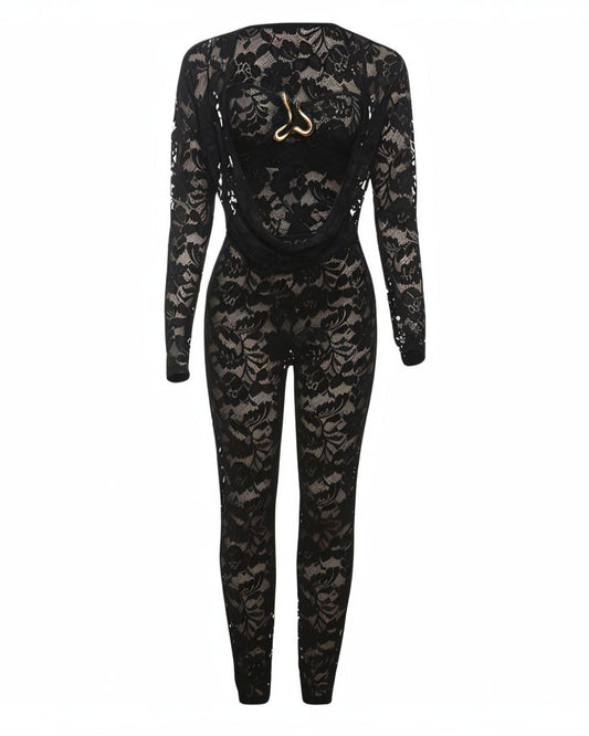 ZARIYAH Heart Detail Lace Jumpsuit