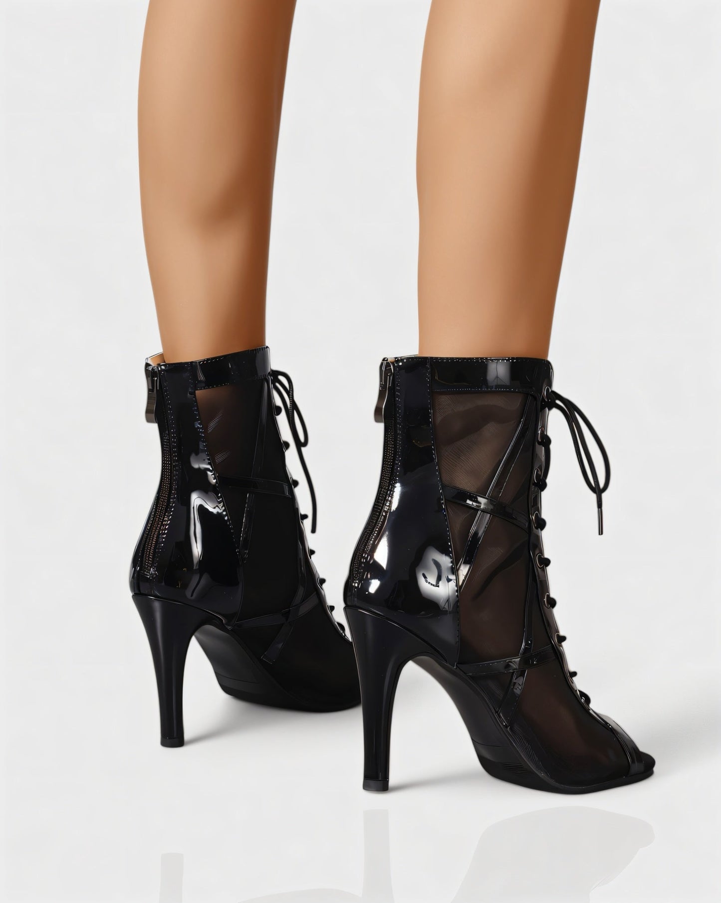 RAELLA Sheer Panel High Heel Ankle Boots