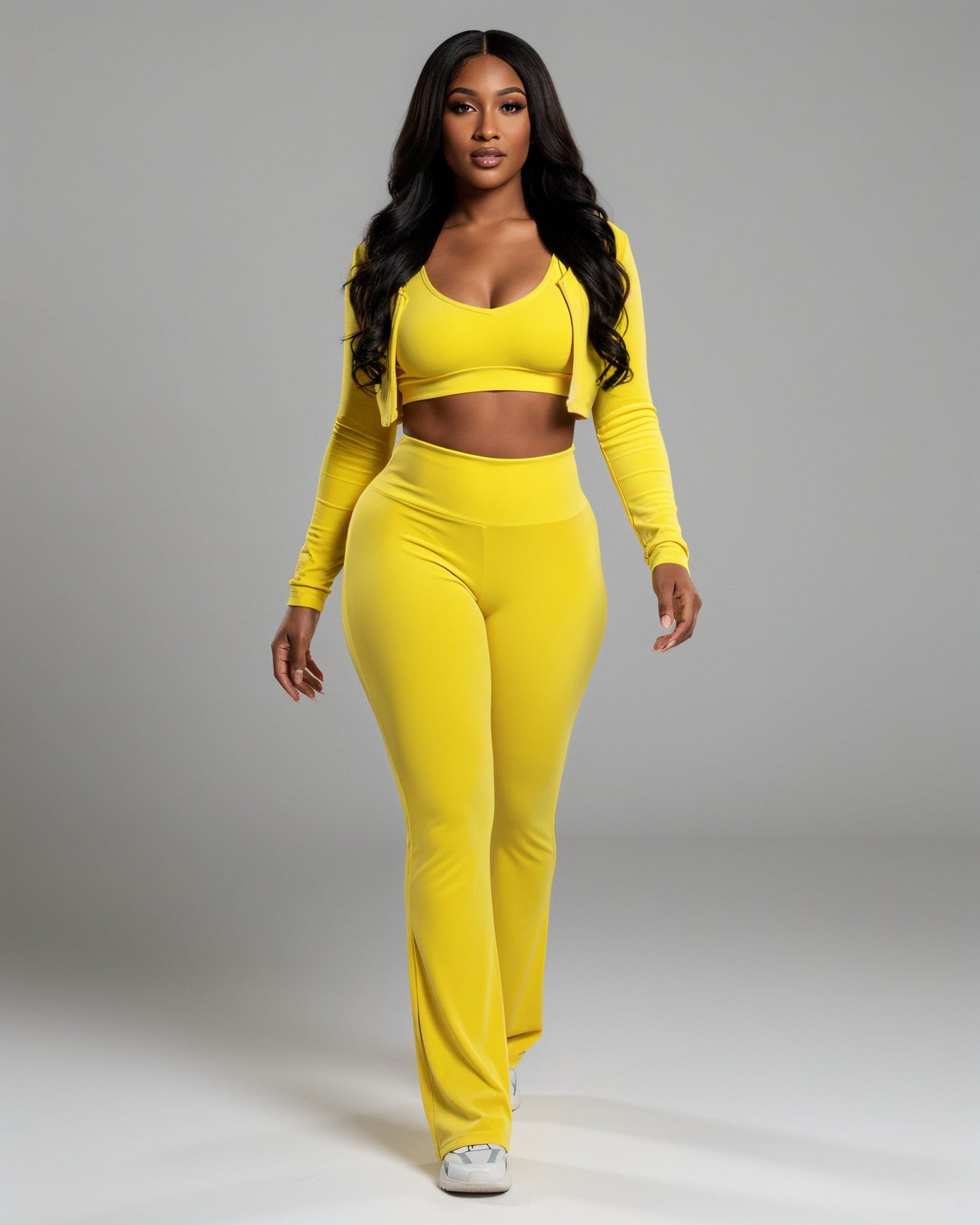 MARJORIE 3-Piece Zip Up Top & Flare Pants Set