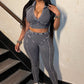 ALLIE Ribbed Zip Polo Crop Top & Legging Set