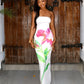PORTIA Strapless Flower Print Maxi Dress