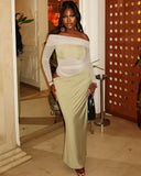 SHAINA Mesh Contrast Draped Maxi Dress