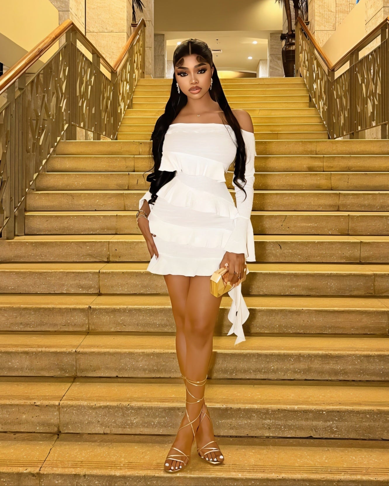 JANINE Ruffled Off Shoulder Mini Dress