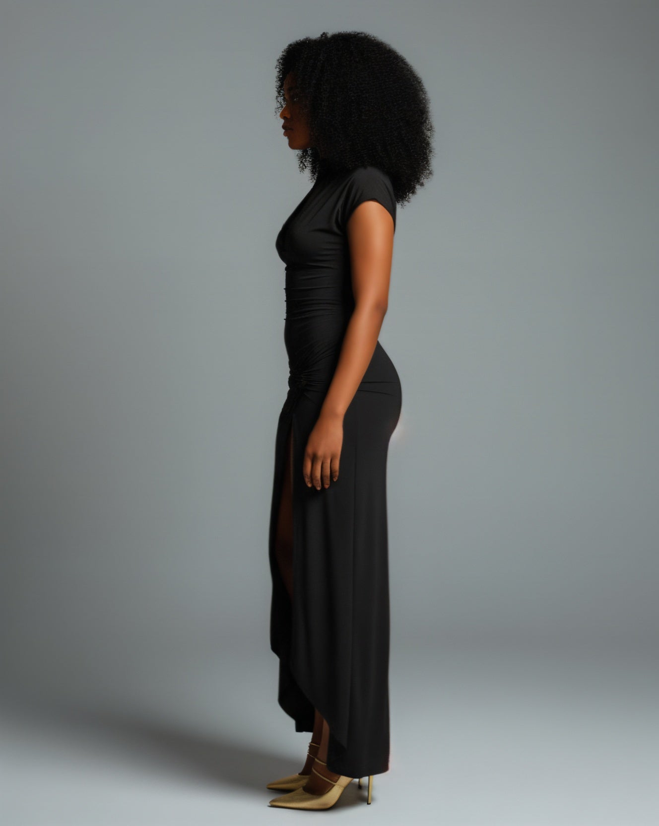 AZMIRA Ruched High-Slit Maxi Dress