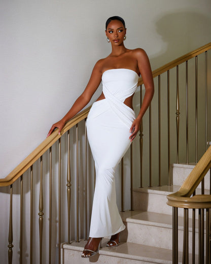 LILLIA Tube Top Slit Backless Maxi Dress