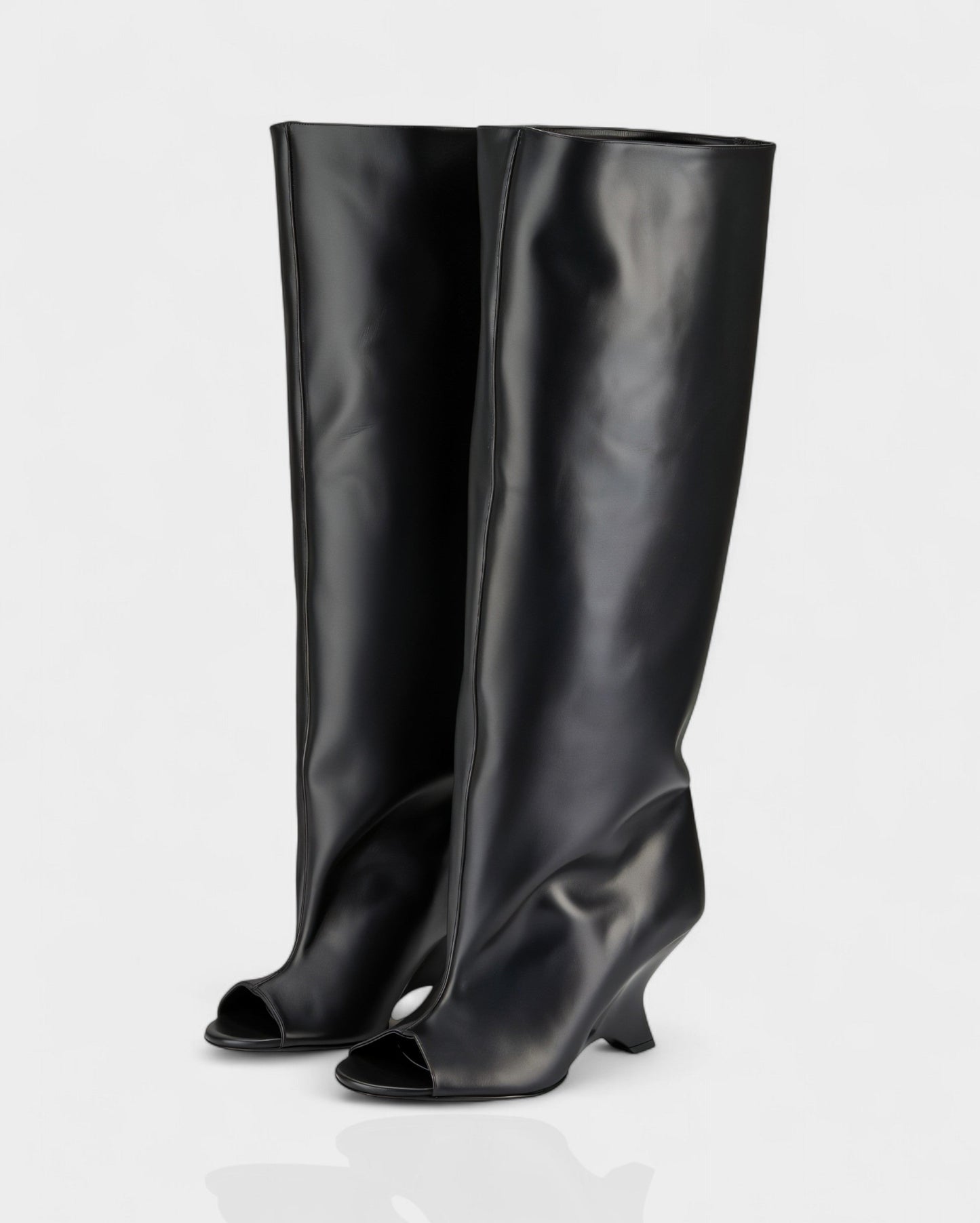 HELIRA Peep Toe Wedge Knee High Boots