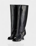 HELIRA Peep Toe Wedge Knee High Boots