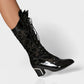 AROLA Lace-Up Embroidered Mid-Calf Boots