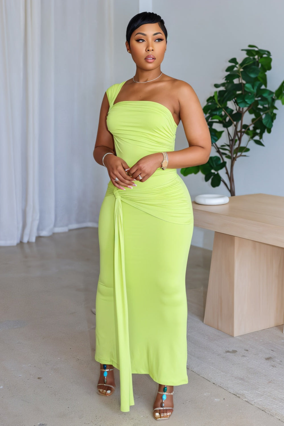 CARMEN Asymmetric Ruched Cutout Maxi Dress