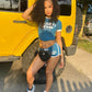 MERRYN Graphic Print Crop Top & Shorts Set