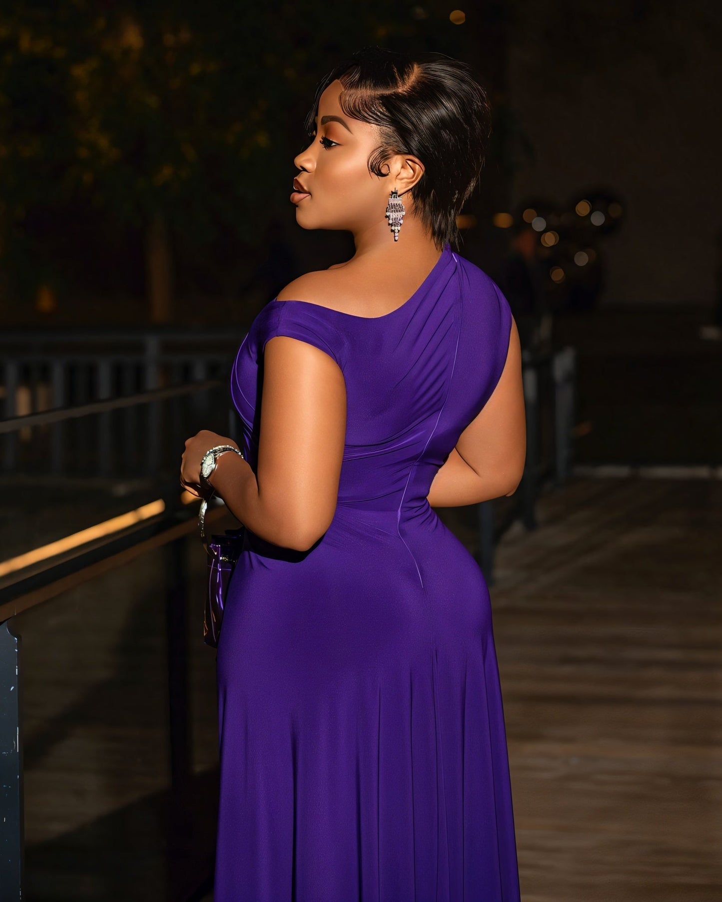 MIREN One-Shoulder Draped High Slit Maxi Dress