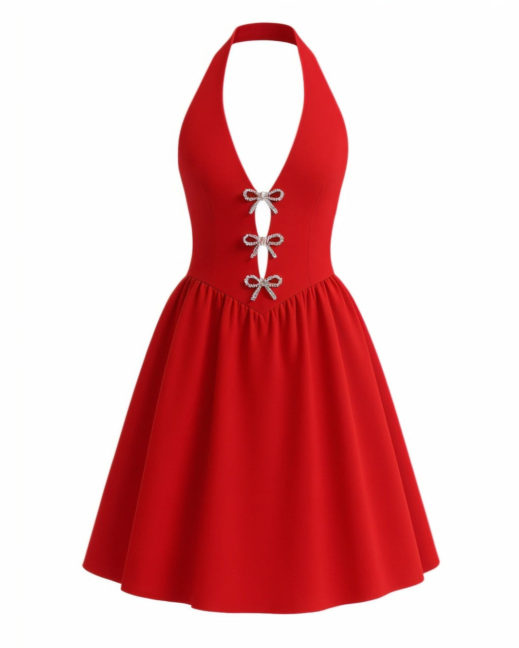 TALORA Embellished Bow Halter Midi Dress